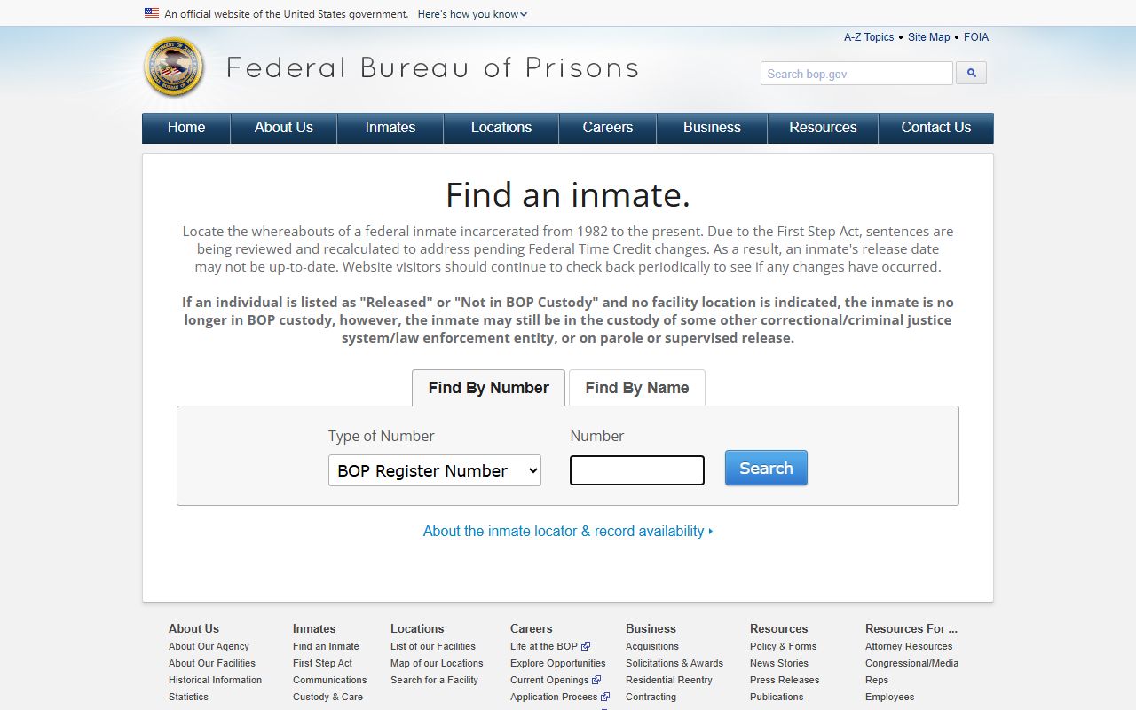 Lewis County inmate search federal BOP locator fields