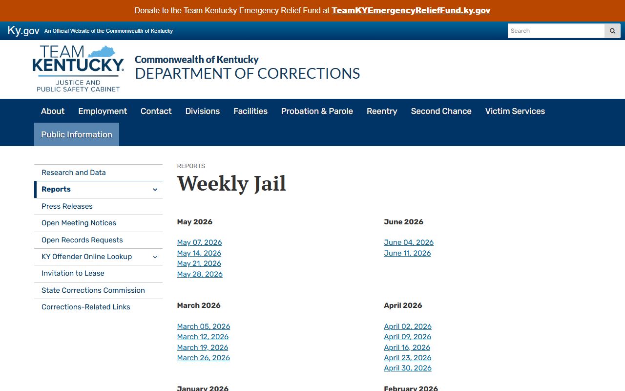Lewis County inmate population KDOC weekly jail report archive