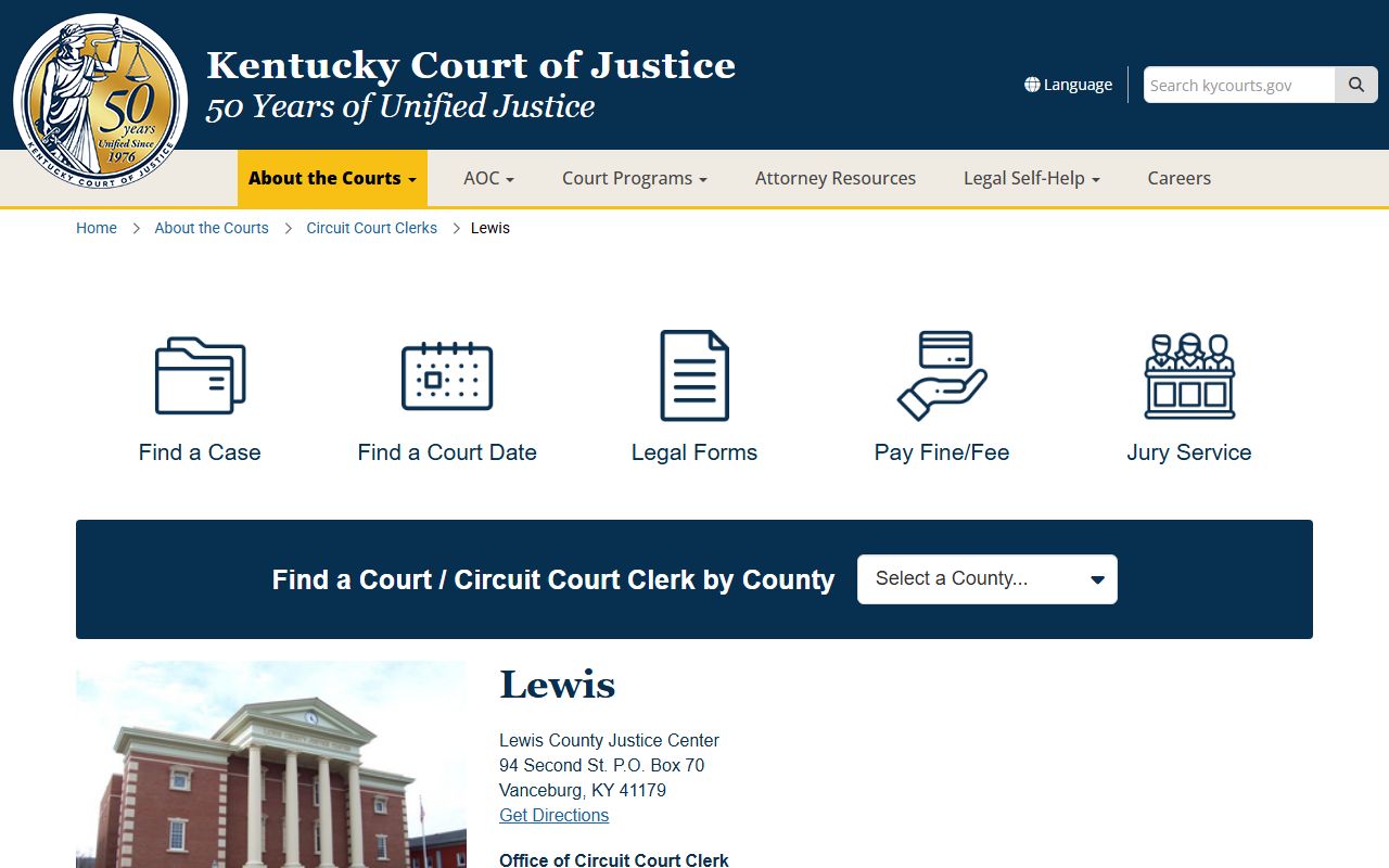 Lewis County court records after arrest schedule and clerk contact page